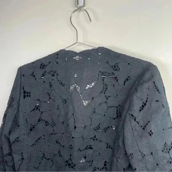 Nicole Farhi Black Linen Floral Lace Eyelet Cropped Jacket - Picture 5 of 7